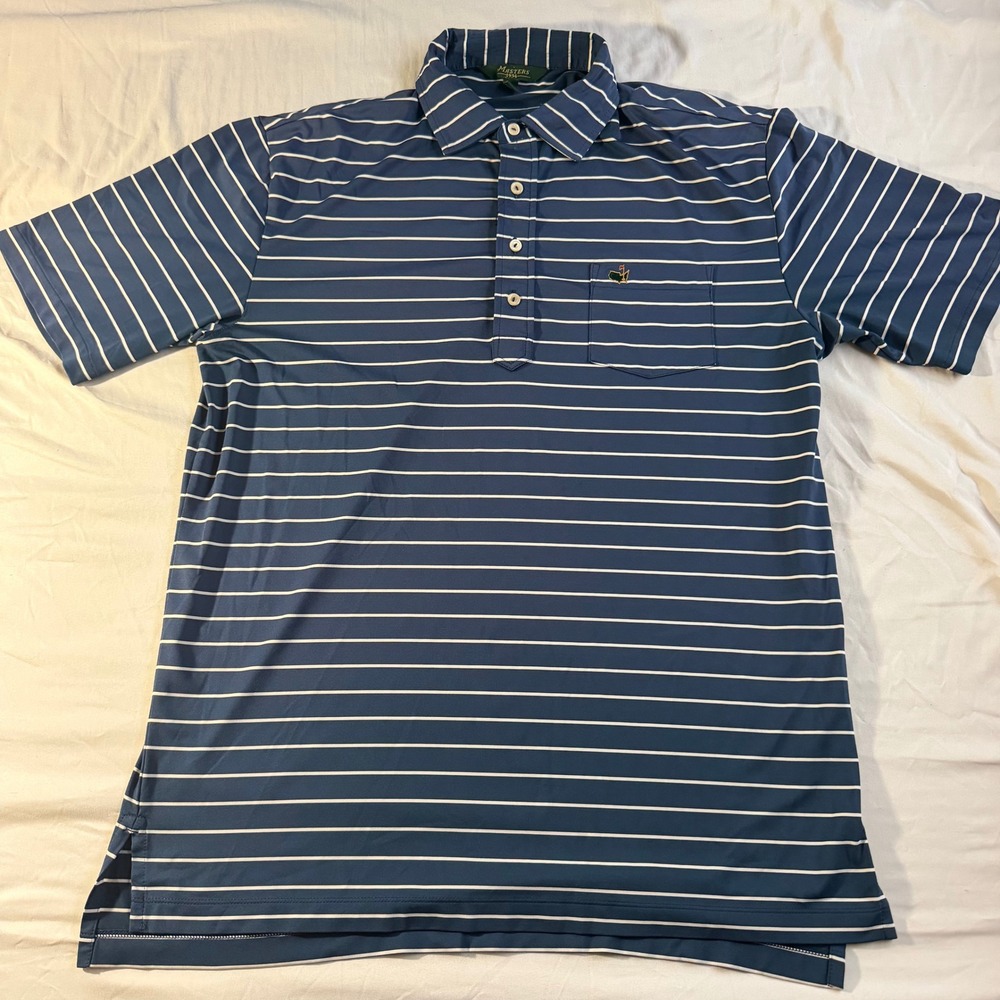 Masters 1934 Performance Bercksmans Place Golf Polo Shirt Mens Med Blue Striped